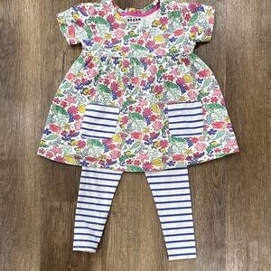 Mini Boden,Colorful Floral Dress and Striped Leggings Set